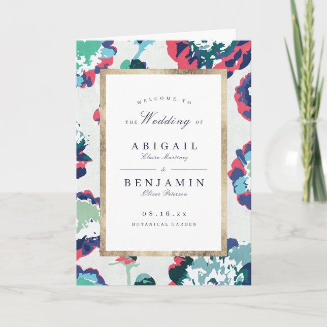 Programme Mariage floral abstrait or vert classique (Devant)
