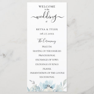 Programme Mariage Floral Aquarelle Bleu Pâle Poussiéreux
