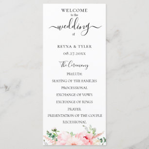 Programme Mariage Floral Aquarelle Rose Pâle