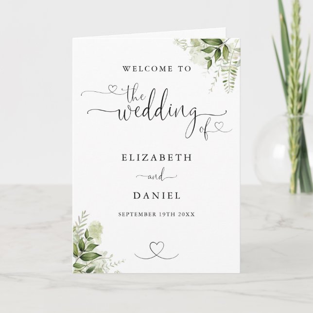 Programme Mariage Floral au feuillage Script  (Devant)