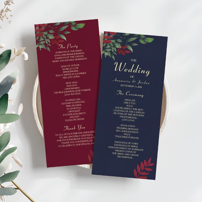 Programme Mariage floral automnal Bourgogne et marine (Créateur téléchargé)