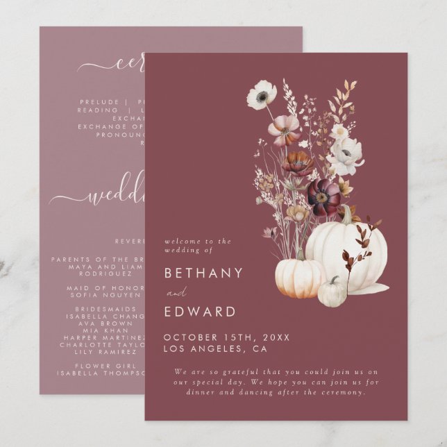 Programme Mariage Floral Automnal Fantaisiste (Devant / Derrière)