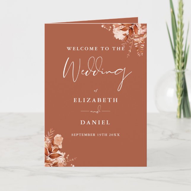 Programme Mariage Floral Automne Rustique Script  (Devant)