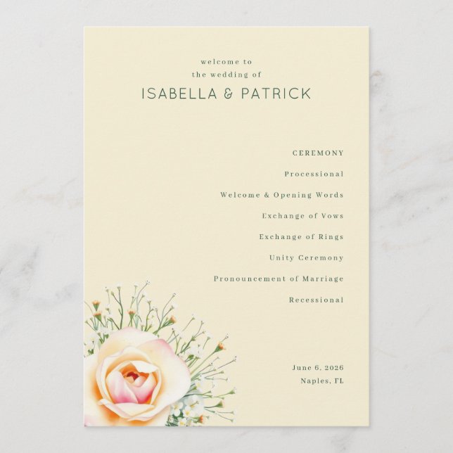 Programme Mariage Floral Beige Élégant (Devant)