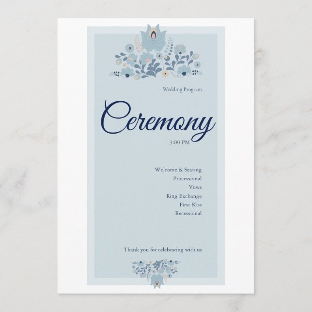 Programme Mariage Floral Bleu Poussiéreux  (Devant)