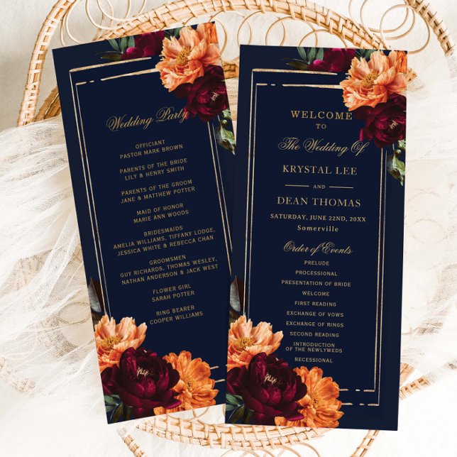 Programme Mariage Floral Bordeaux Brûlé Orange Marine Maussa (Créateur téléchargé)