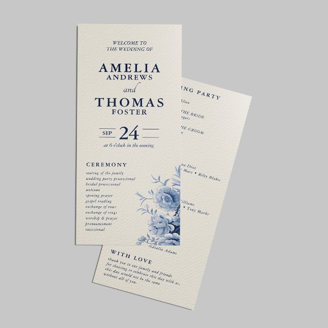 Programme Mariage Floral Crème Classique et Bleu Français Él (Créateur téléchargé)