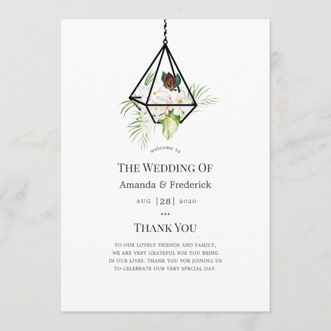 Programme Mariage floral de terrarium géométrique boho (Devant)