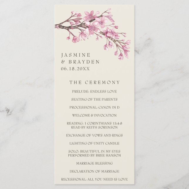 Programme Mariage Floral Élégant aux Fleurs de Cerisier Rose (Devant)