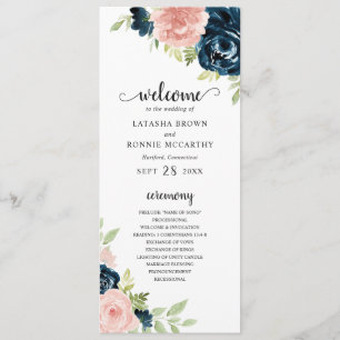 Programme Mariage Floral Élégant en Bleu Nuit et Rose Blush
