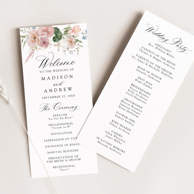 Programme Mariage Floral Élégant Romantique à l'Aquarelle (Créateur téléchargé)