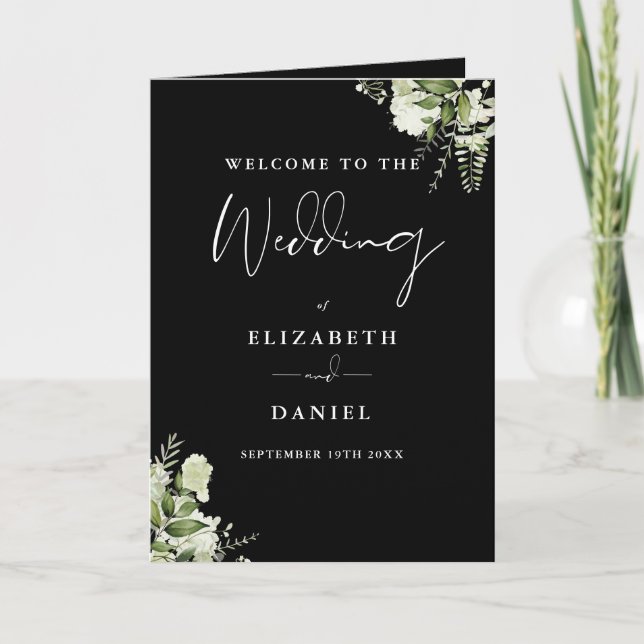 Programme Mariage Floral Et Feuillage Noir Et Blanc  (Devant)