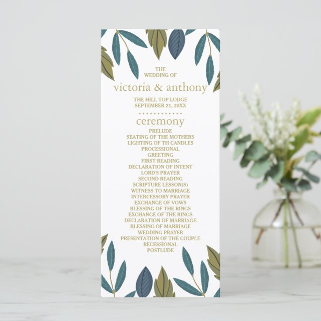 Programme Mariage floral feuille rustique (Debout devant)