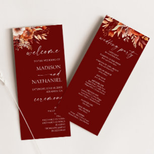 Programme Mariage Floral Fleur Brun Bordeaux Rouille