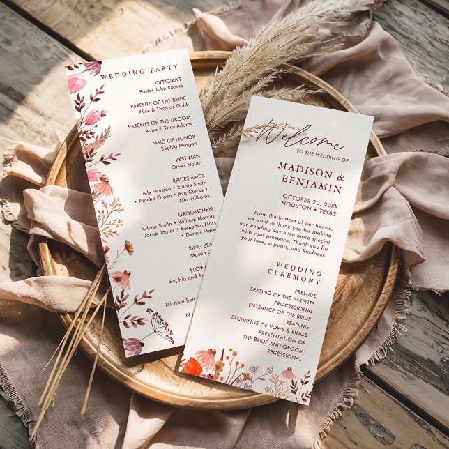 Programme Mariage Floral Fleurs Sauvages Bohème Rustique d'A (Créateur téléchargé)