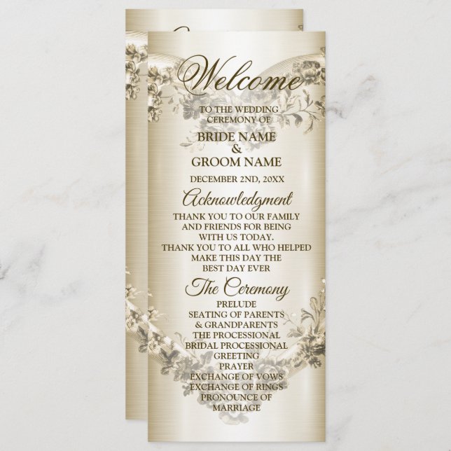 Programme Mariage Floral Golden Ornate Heart Frame Élégant (Devant / Derrière)