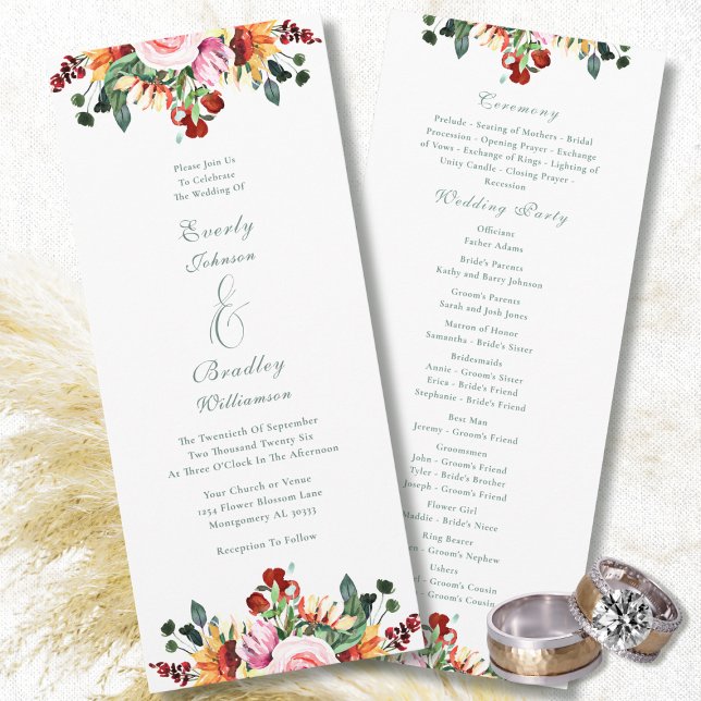 Programme Mariage floral jaune orange rouille vert sauge (Créateur téléchargé)