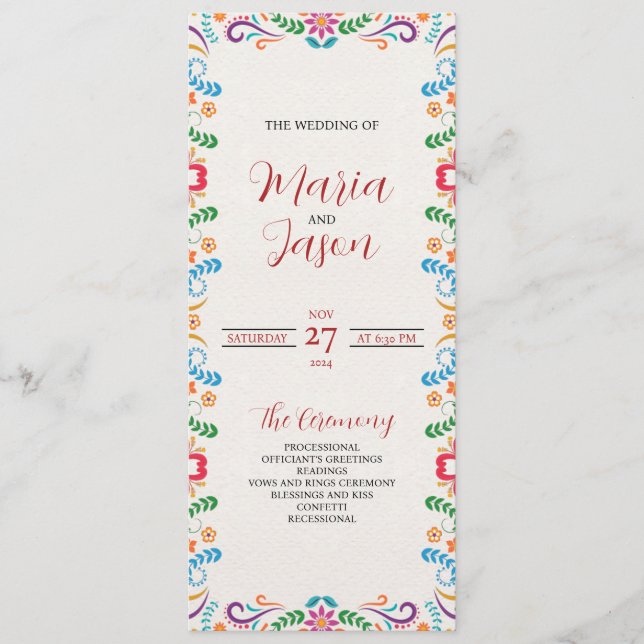 Programme Mariage Floral mexicain élégant coloré (Devant)