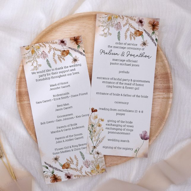 Programme Mariage Floral Minuscule Botanique Rétro (Créateur téléchargé)