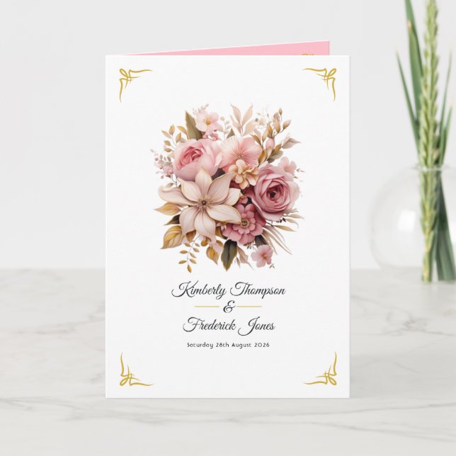 Programme Mariage floral rose et or (Devant)