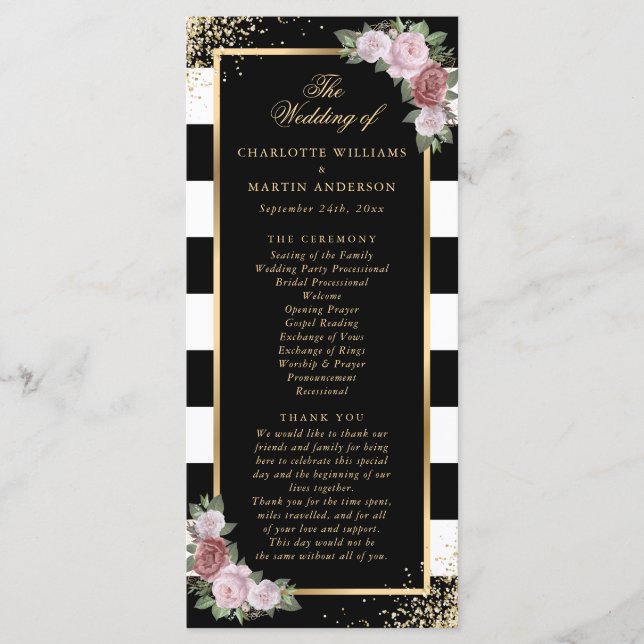 Programme Mariage Floral rose noir blanc or noir (Devant)