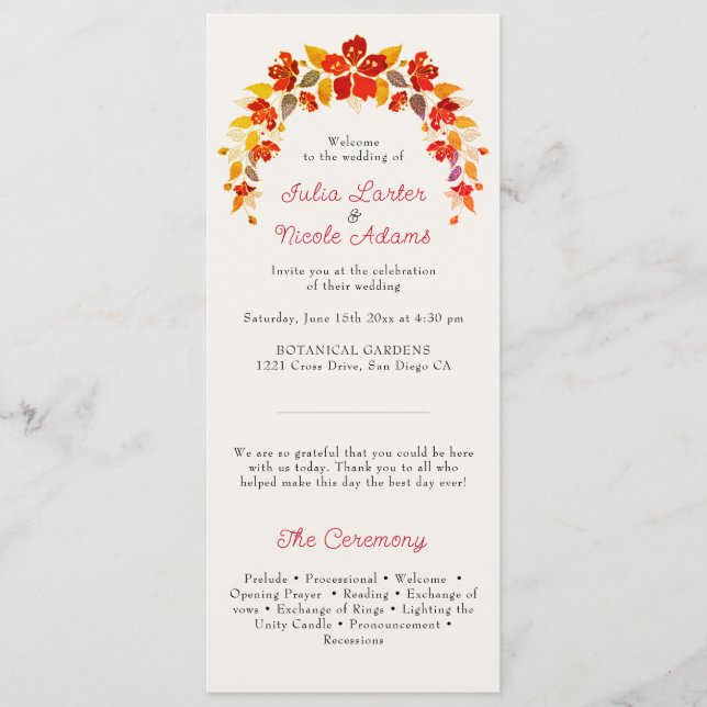 Programme Mariage Floral Tropical Hibiscus Orange Brûlé (Devant)