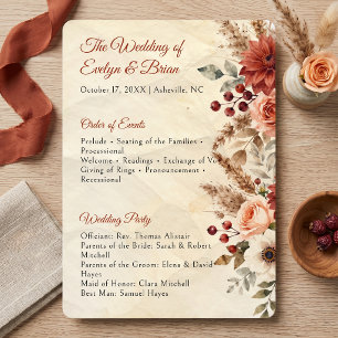 Programme Mariage Floral Vintage Automne Bourgogne Abricot