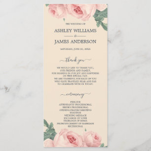 Programme Mariage Floral Vintage Rose Rose Pâle Blanc Cassé
