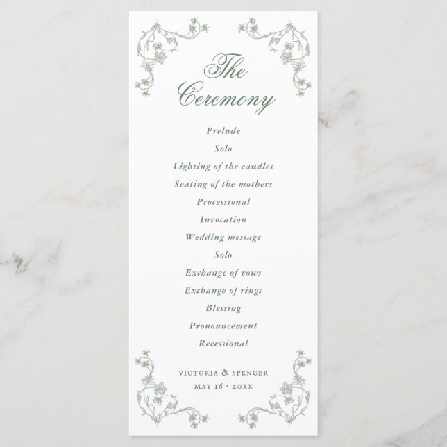 Programme Mariage Floral Vintage Vert Sauge (Devant)