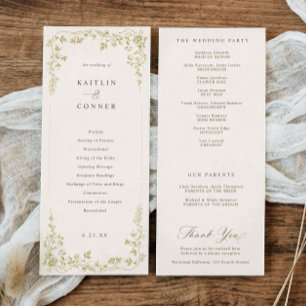 Programme Mariage français floral crème or et ivoire vintage