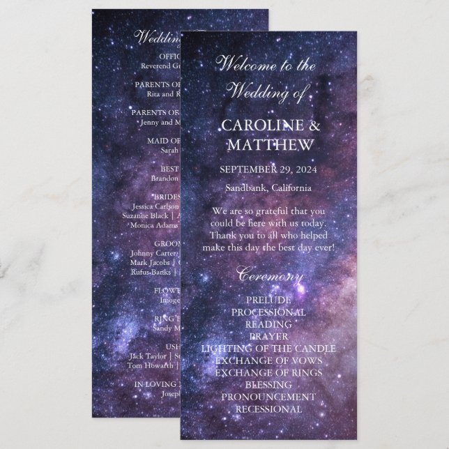 Programme Mariage Galaxy Celestiy Night Sky Stars (Devant / Derrière)