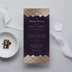 Programme Mariage Gatsby d'or violet géométrique