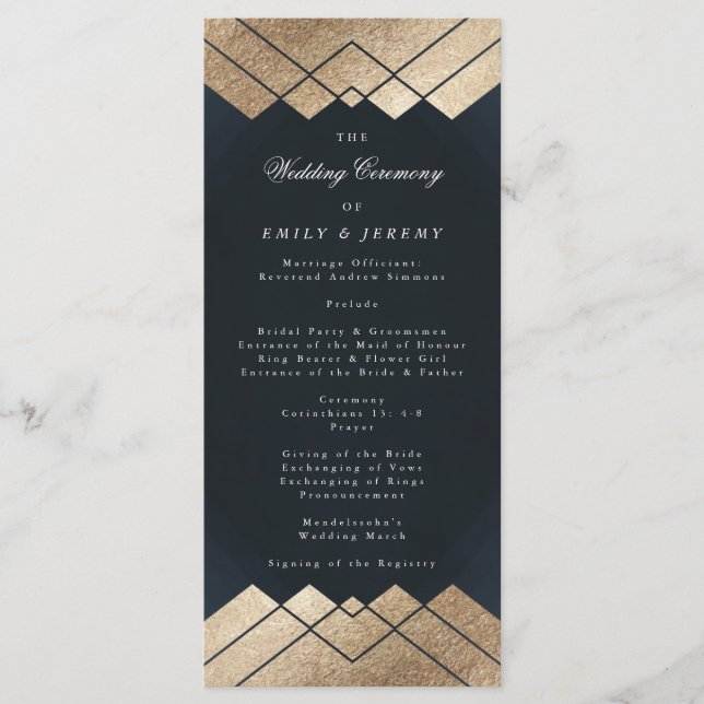 Programme Mariage Géométrique Dark Navy Gold Gatsby (Devant)