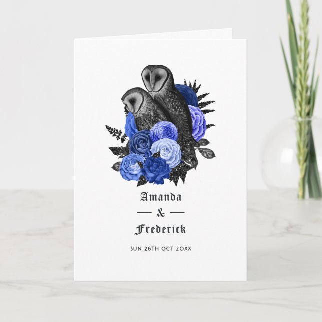 Programme Mariage gothique aux hiboux floraux bleu royal (Devant)