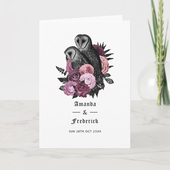 Programme Mariage gothique des hiboux floraux mauves (Devant)
