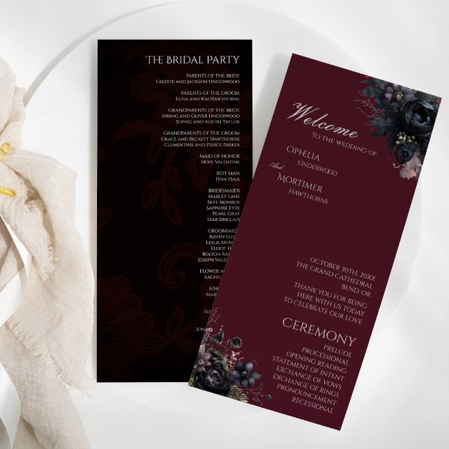 Programme Mariage gothique foncé Floral Bourgogne (Créateur téléchargé)