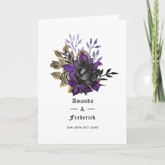 Programme Mariage gothique noir et or violet (Devant)