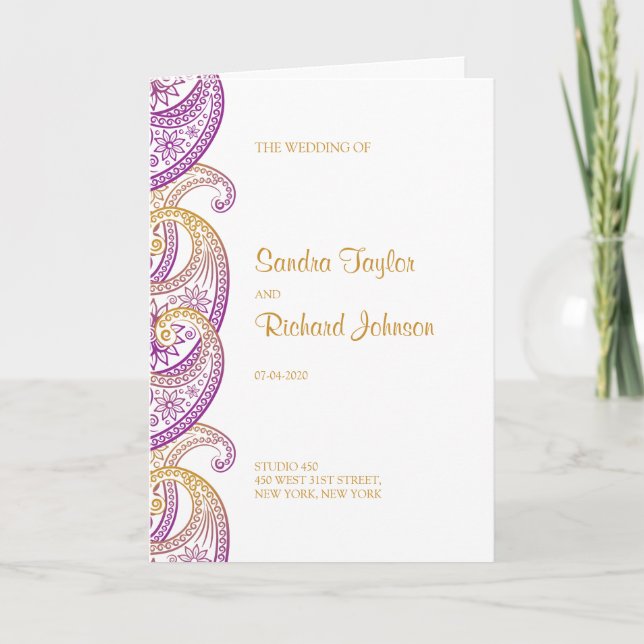 Programme Mariage indien Purple and Gold Paisley (Devant)