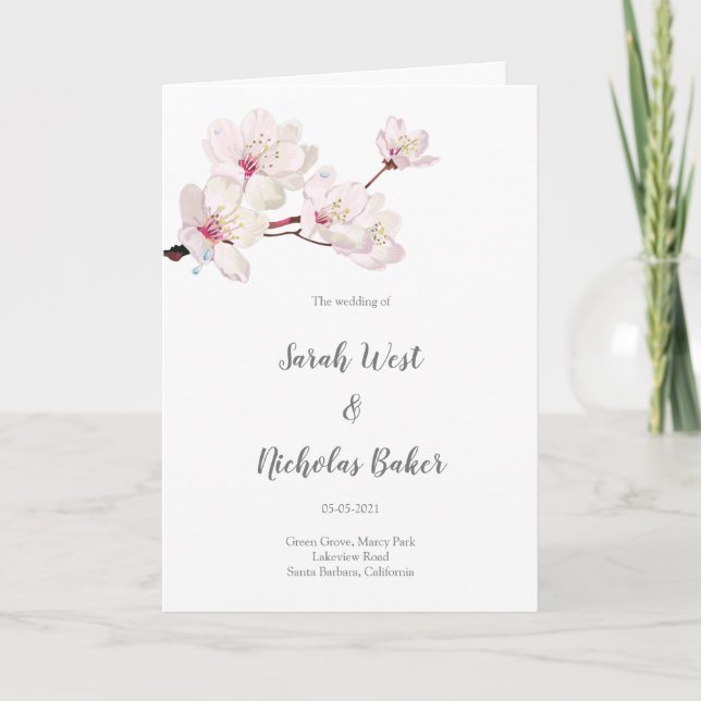 Programme Mariage japonais Sakura en fleurs de cerisier rose (Devant)