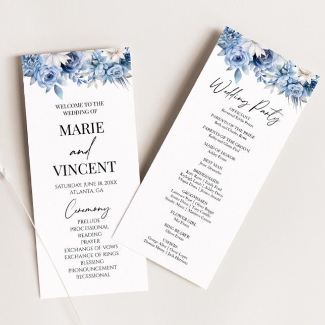 Programme Mariage Jardin Fleurs Florales Bleu Poussiéreux (Créateur téléchargé)