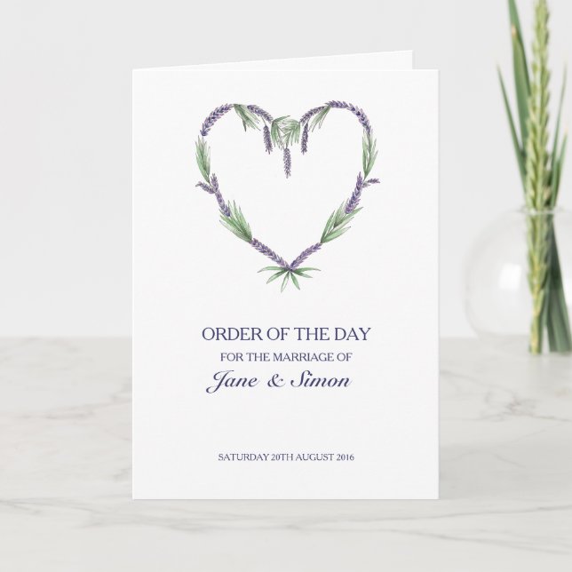 Programme Mariage Lavender Heart ~ Ordre du Jour/Cérémonie (Devant)