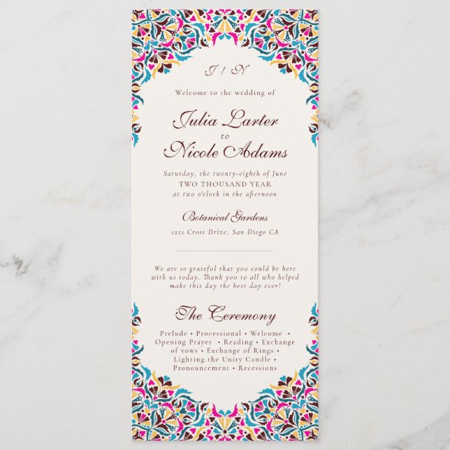 Programme Mariage Luxueux Fantaisiste Style Bordure Florale  (Devant)
