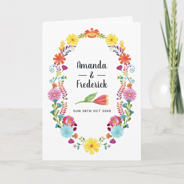 Programme Mariage Mexicain Floral Aquarelle Coloré (Devant)