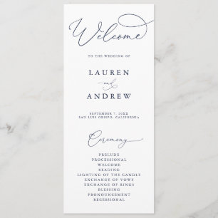 Programme Mariage minimaliste bleu et blanc