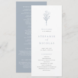 Programme Mariage Minimaliste Bohème Botanique Bleu Poussiér