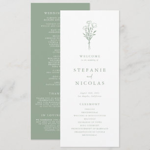 Programme Mariage Minimaliste Bohème Botanique Vert Sauge