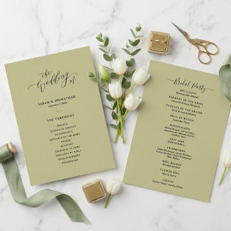 Programme Mariage Minimaliste et Élégant Vert Sauge