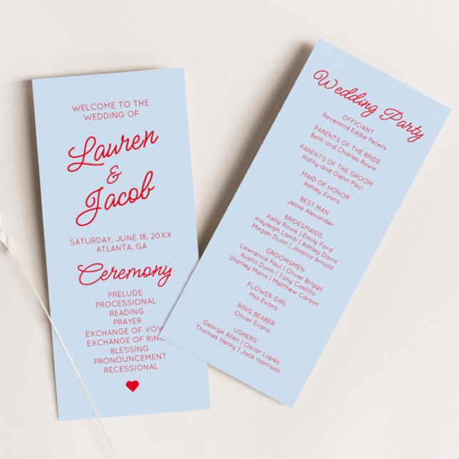 Programme Mariage Minimaliste Moderne Bleu Rouge (Créateur téléchargé)