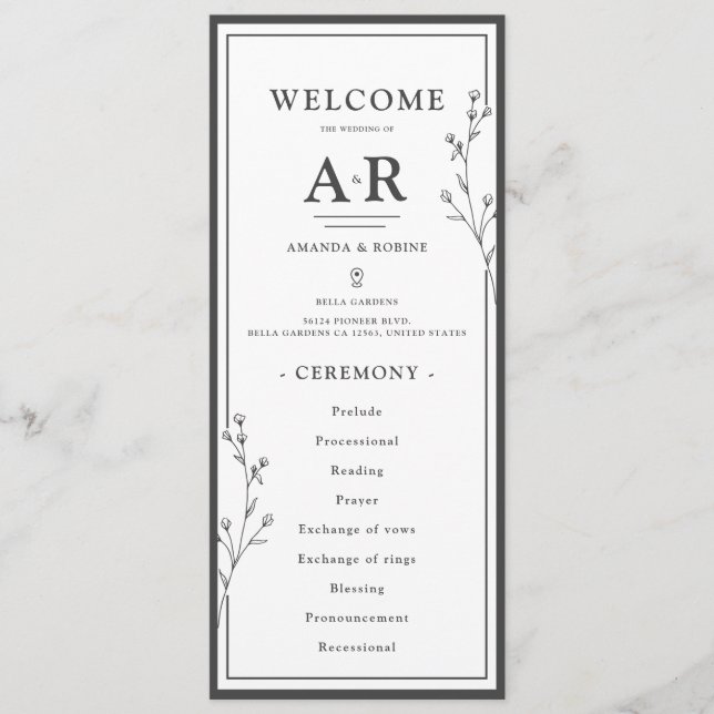 Programme Mariage Minimaliste Noir & Blanc (Devant)