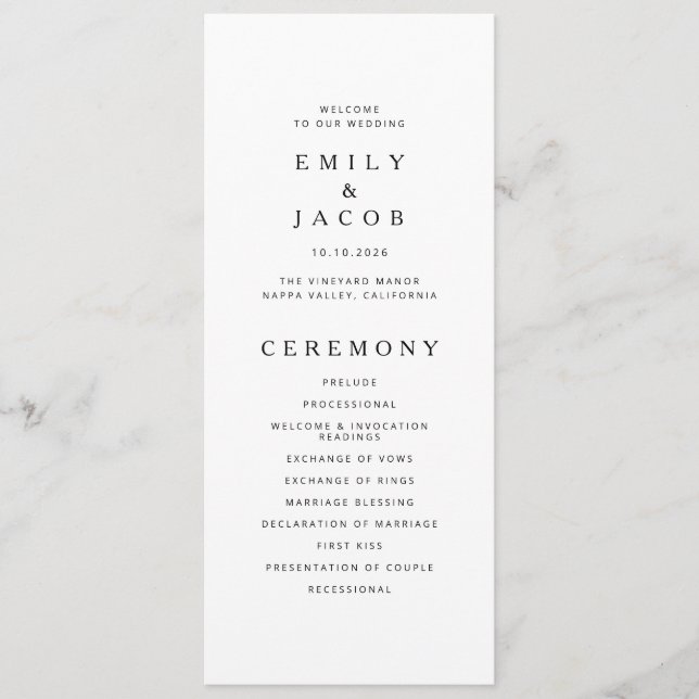 Programme Mariage Minimaliste Noir Et Blanc (Devant)